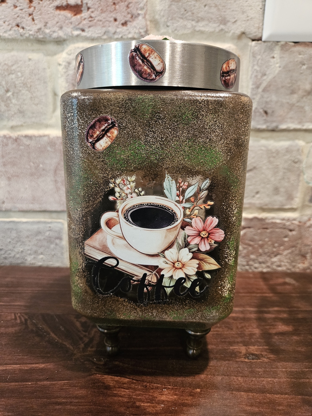 Coffee-Themed Decorative Storage Jar - Green